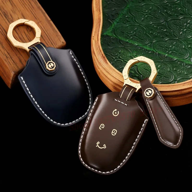 Handmade High-End Personality Genuine Leather Key Case Cover Protective Shell Bag Keychain For LYNK & CO 03 01 Car Accessories