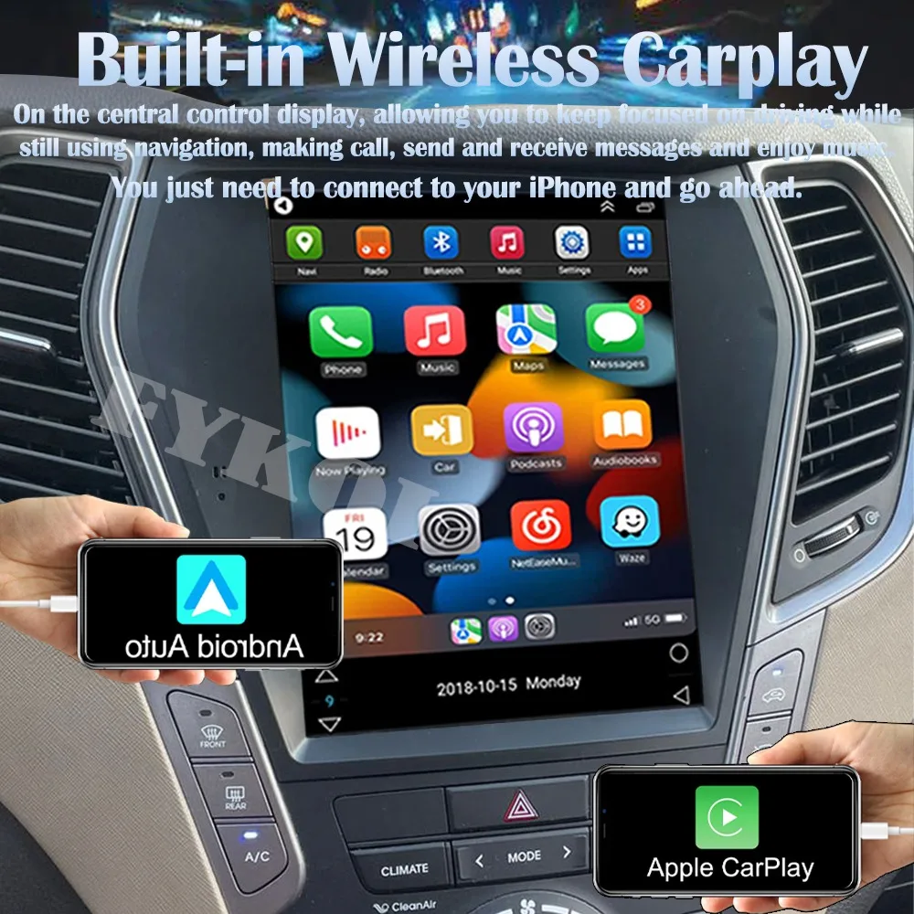 Android 13 Car Radio For Hyundai Santa Fe IX45 2012-2019 Automotive Multimedia Tesla Style Carplay Auto Bluetooth 4G WIFI GPS