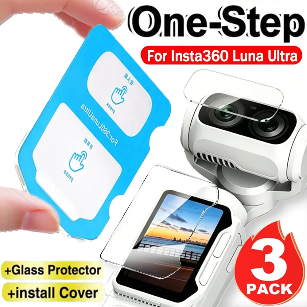3-1Sets for Insta360 Luna Ultra HD Clarity Tempered Glass Screen Protectors Anti-Reflective Camera Lens Films with Install Kits