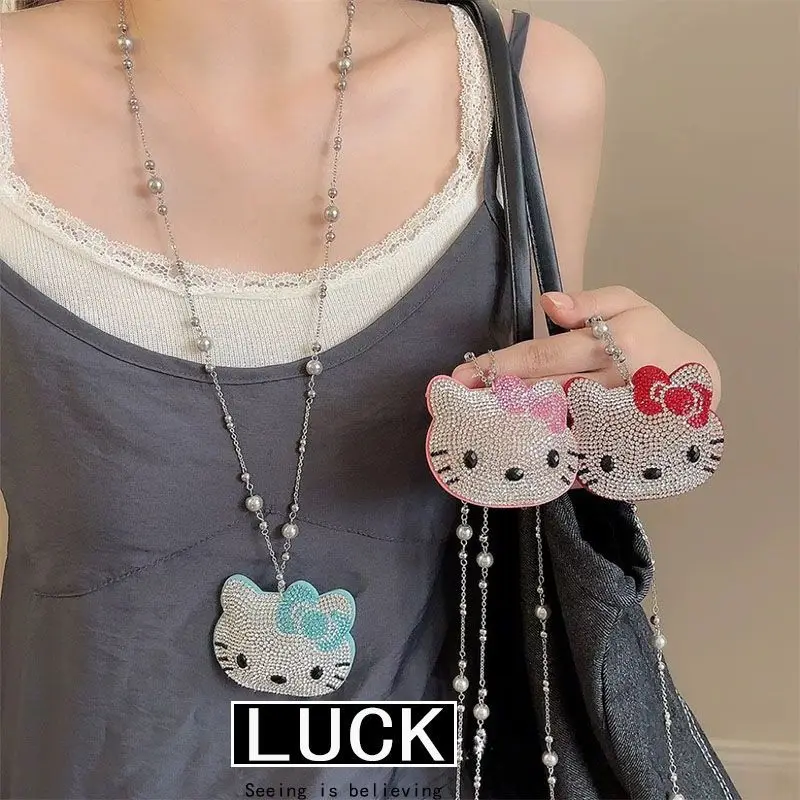 

Cute cartoon full diamond Hello Kitty necklace female niche hottie cute pendant versatile simple high-end sweater chain
