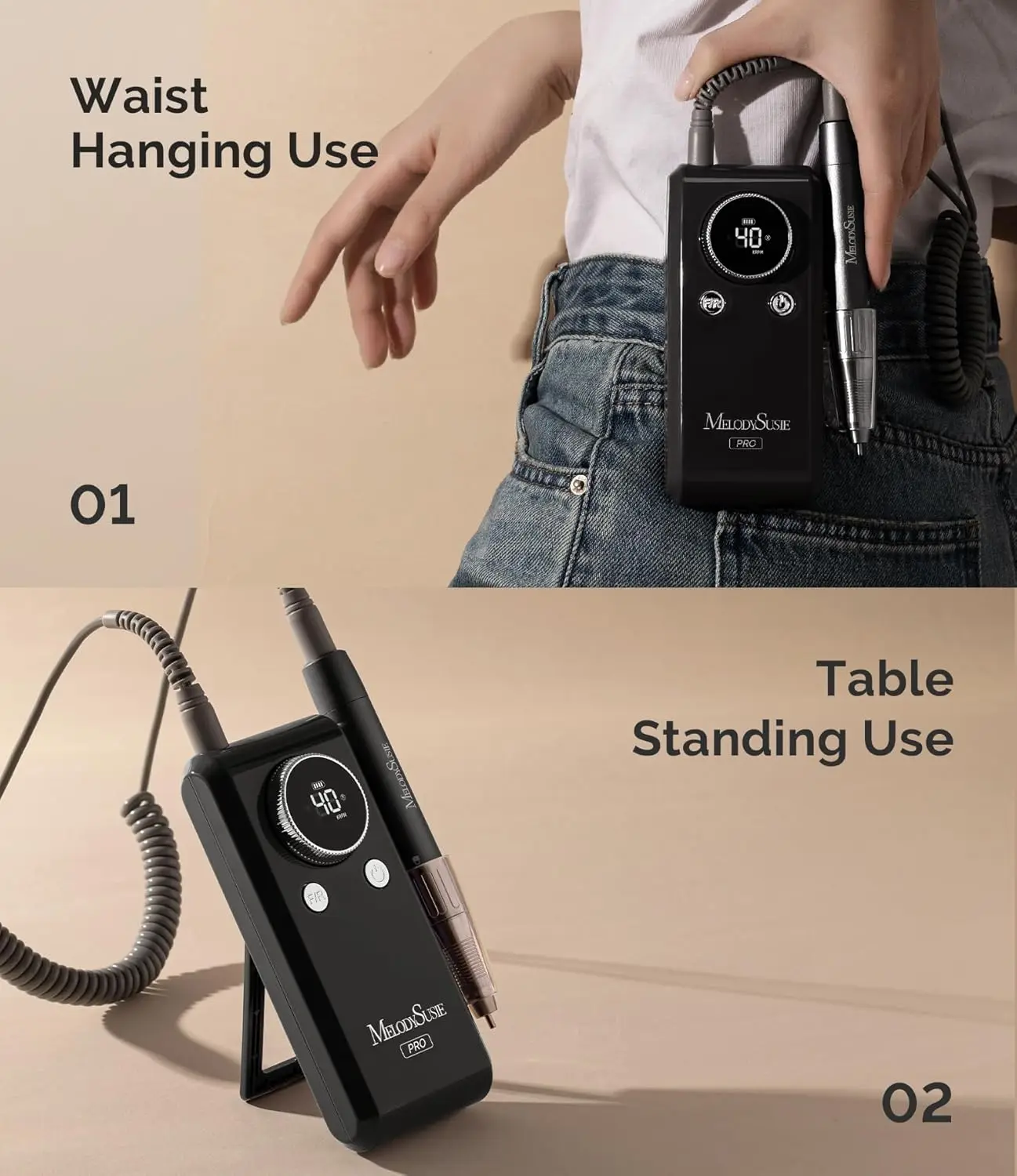 Kit profissional de broca de unha sem fio, 40.000 rpm, lixa de unha elétrica recarregável para polimento e remoção de gel acrílico