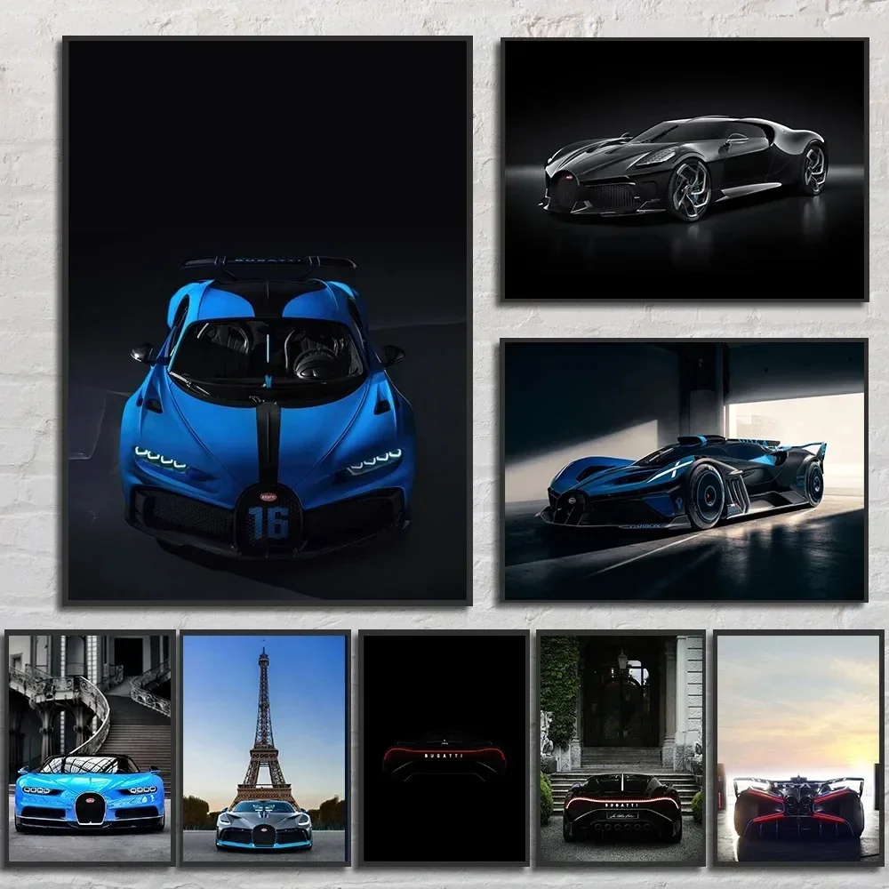 Dream Car Luxury Car Canvas Painting Super Luxury Car Wall Art Decoration Boys' Room Aesthetic Wall Decoration Bugatti Car Ar