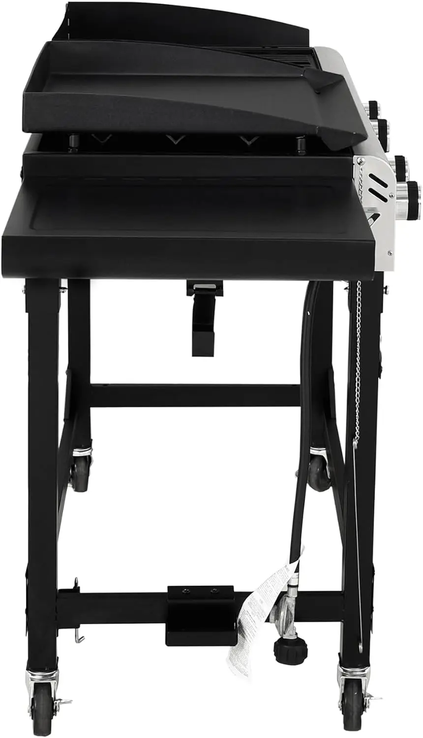 GD401 Portable Propane Gas Grill and Griddle Combo with Side Table | 4-Burner, Folding Legs,Versatile