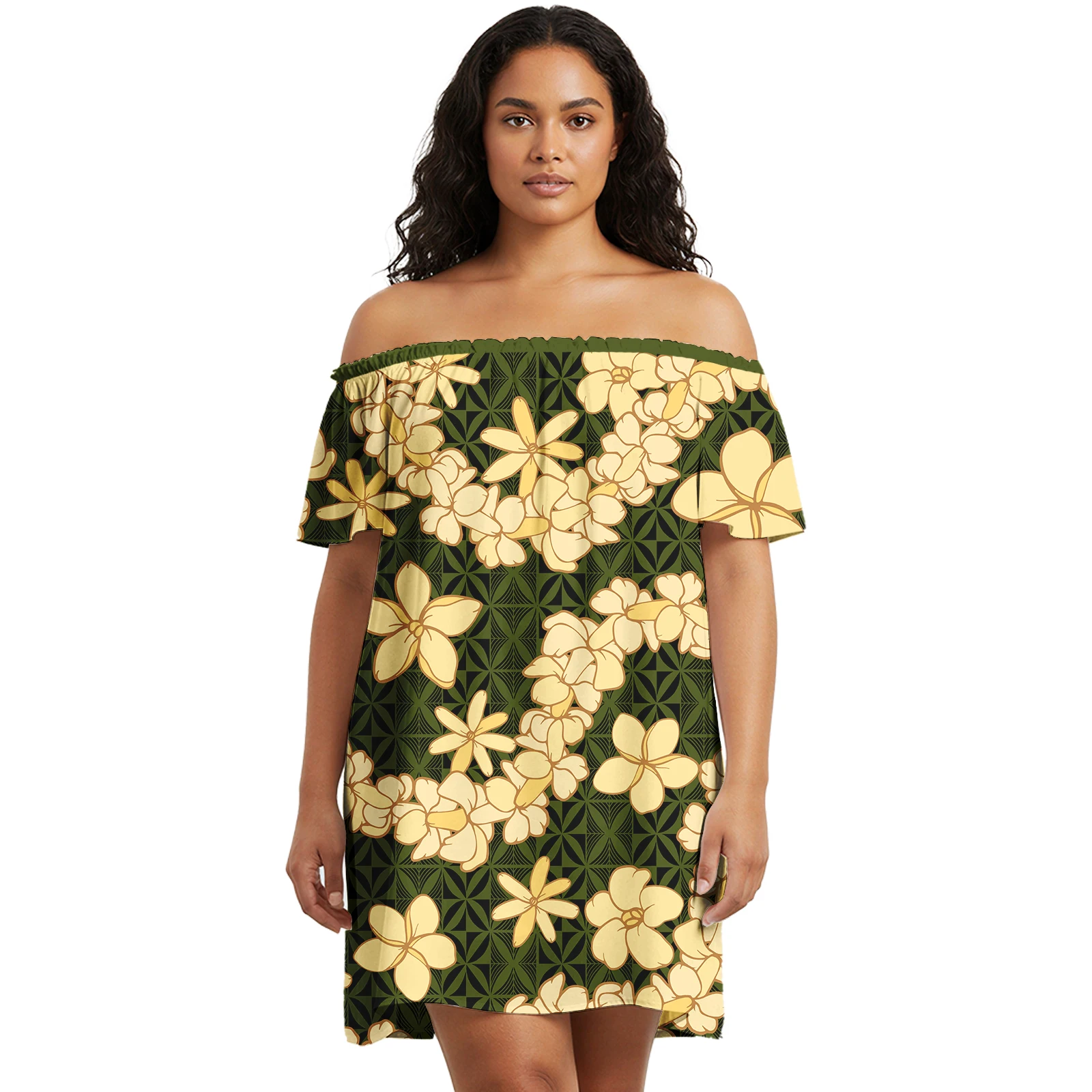 Personalización Vestidos de moda hawaiana Pua Keniken Estampado bajo demanda Hombro caído Sexy Sweetheart Vintage Island Vestido casual