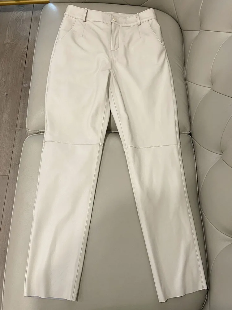 Cargo Pants Women 2026 New Korean Fashion Spring Autumn Genuine Leather Trousers Women Streetwear