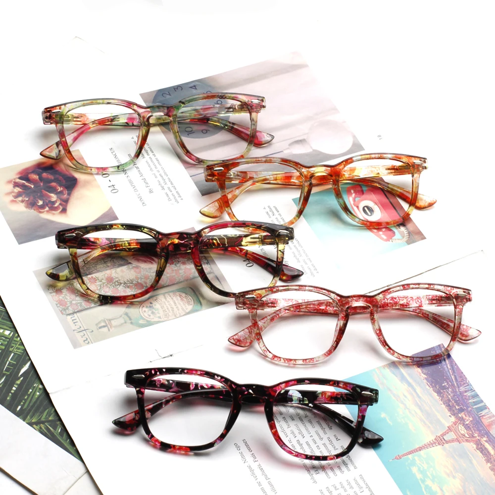 

TUREZING Reading Glasses Women's Fashion Flower Pattern Round HD Lenses Refraction Prescription Glasses Spring Hinges Comfort