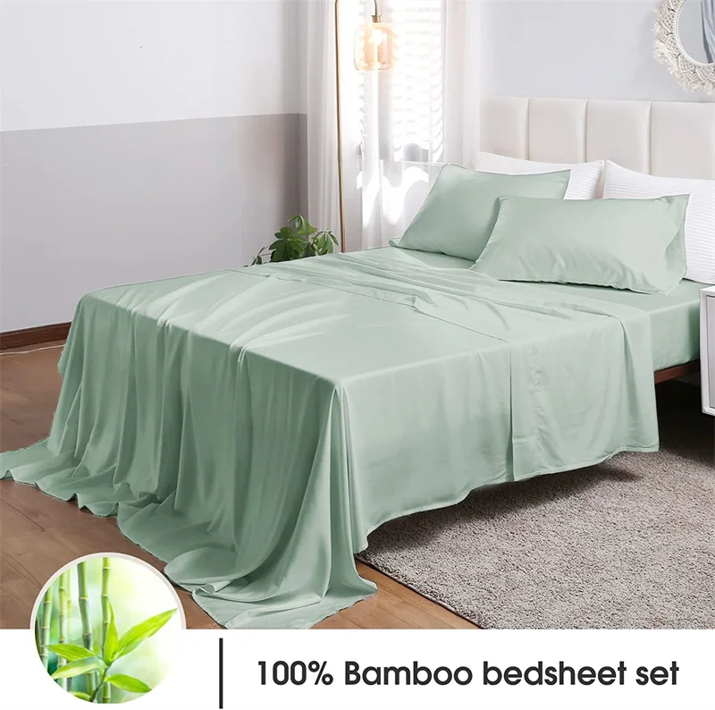 4/6PCS Bedding Bed Sheet Set 100% Bamboo Sheets Eco Friendly Wrinkle Free Hotel Silky Soft Fitted Bedsheet Flat Sheet Pillowcase