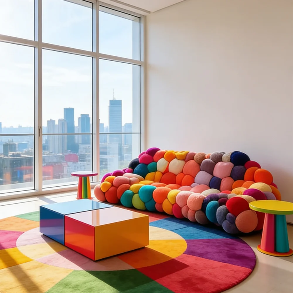 Modern Colorful Bubble Sofa Living Room Furniture Creative Cloud Shaped Couch Unique Multi Color Velvet Upholstered Seating