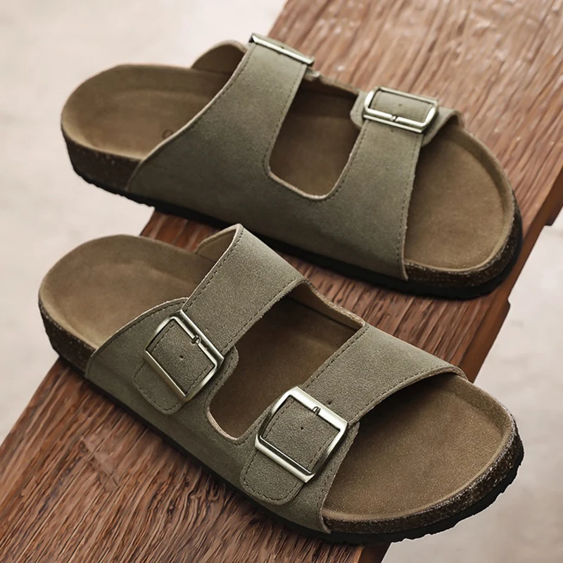 Retro Cork Men Slippers Breathable Mules Sandals Man Leisure Time Man Slides Summer Shoes For Men Comfortable