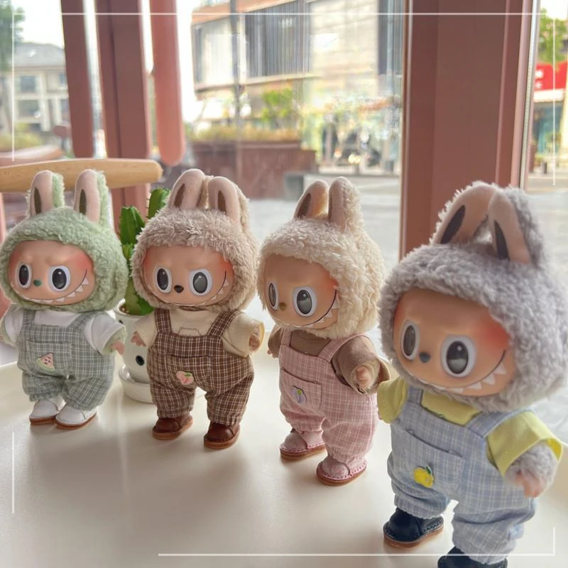 17cm Mini Plush Doll\'S Clothes Outfit Accessories For Korea Kpop Exo Labubu Idol V1 V2 Casual plaid overalls Clothing Gift