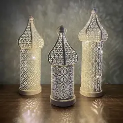 Lampe à Vent LED Creuse Blanche Marocaine en Fer Forgé, Lanterne Décorative pour la Maison, Chambre à Coucher, Salon, Atmosphères, Ornements, Nouveau