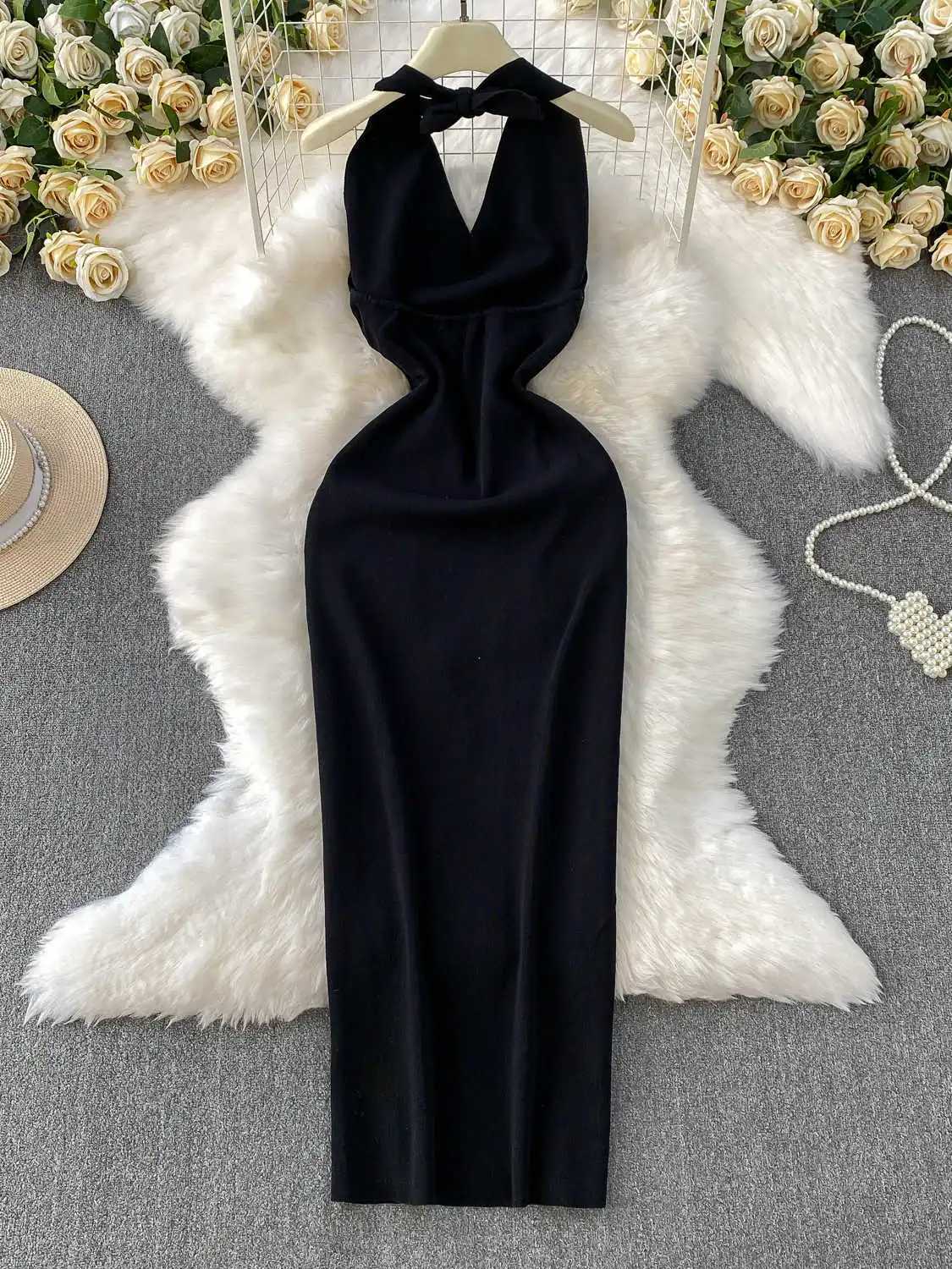 ผู้หญิงสีดํา Goth หรูหราชุดวินเทจสไตล์จีนชุดยาวกับ Slit V คอ One Piece Frocks Y2k Emo 2000s เสื้อผ้าฤดูร้อน