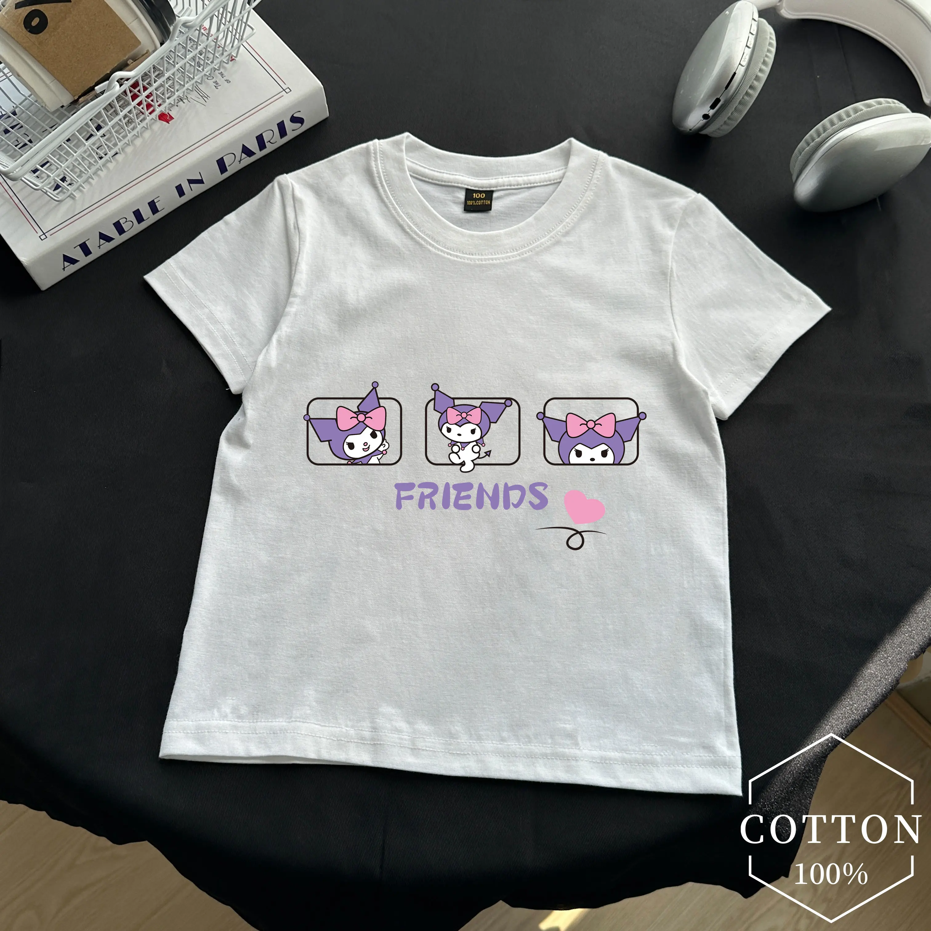 

Summer Sanrio Kuromi T-shirt Birthday Kawaii T Shirt Anime Manga Cartoons Children Casual Clothes T Shirts Kid Girl Boy Top