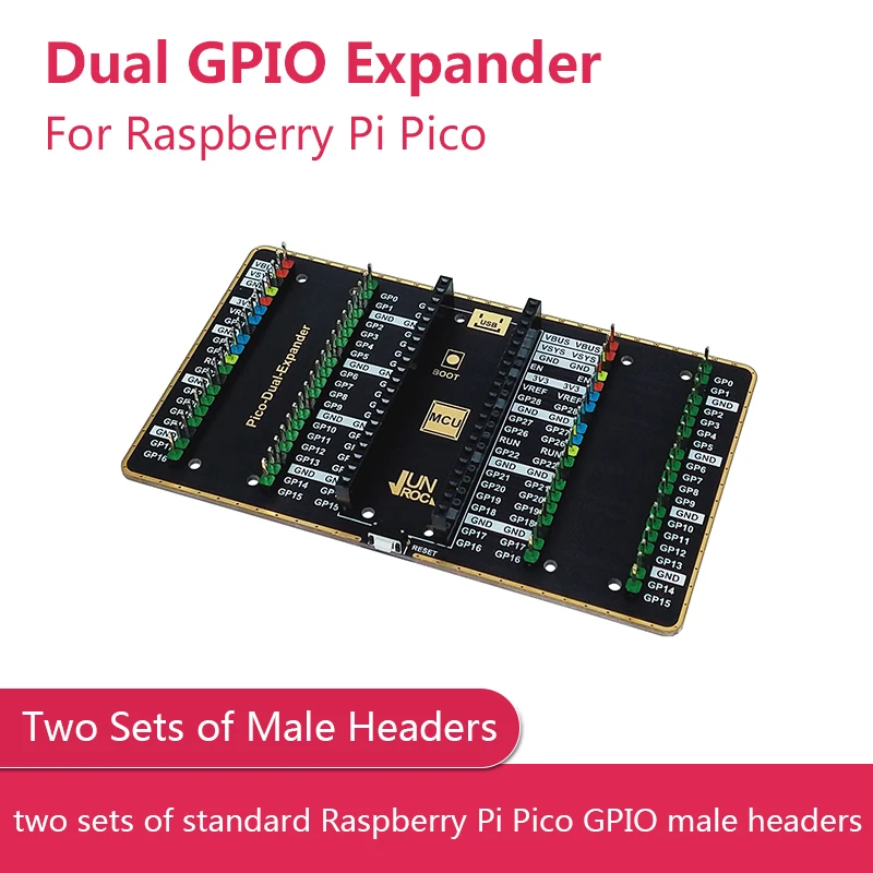 Dual GPIO Expander for Raspberry Pi Pico, Two Sets of Standard Raspberry Pi Pico GPIO Male Headers