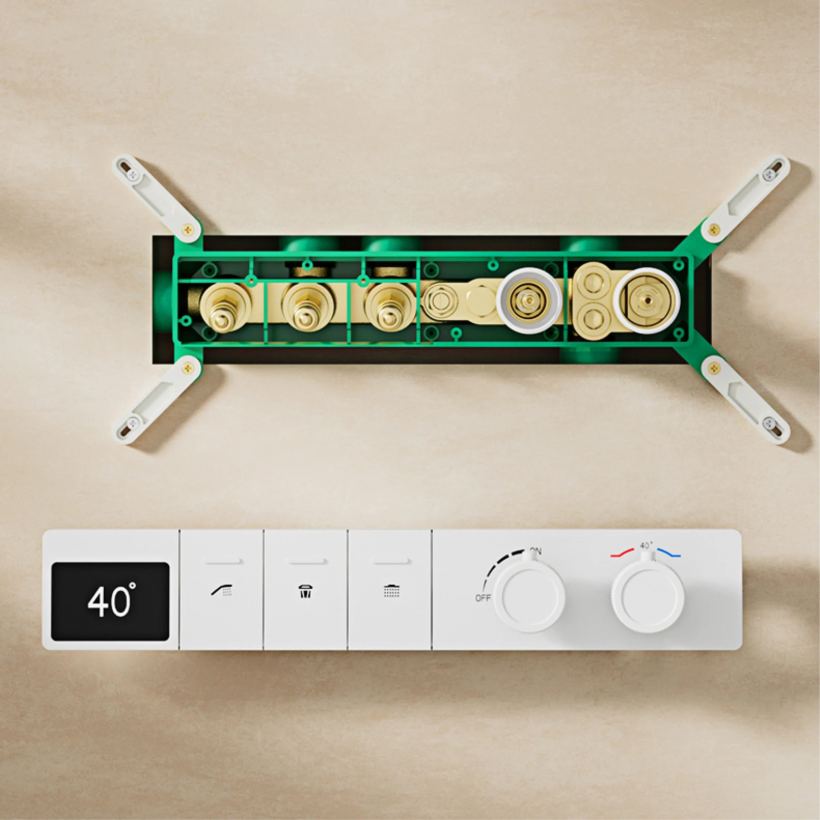 Imagem -06 - Sistema de Chuveiro de Latão de Parede Display Digital Inteligente Luxo Branco Design Oculto Controle Duplo de Quente e Frio