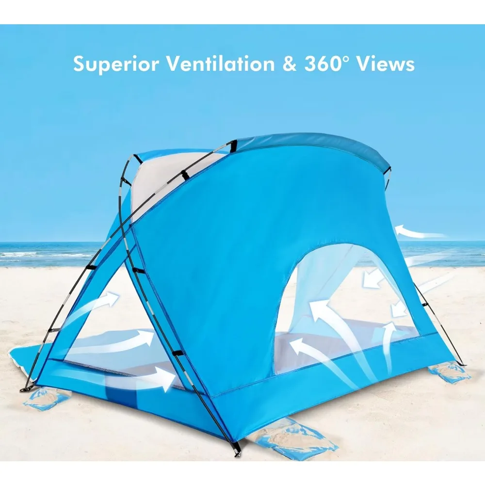 Calen Beach Tent,Beach Canopy Shade Tent with UPF 50+UV Protection for 3-4 Person, Waterproof Portable Easy Setup Beach Sun Shel