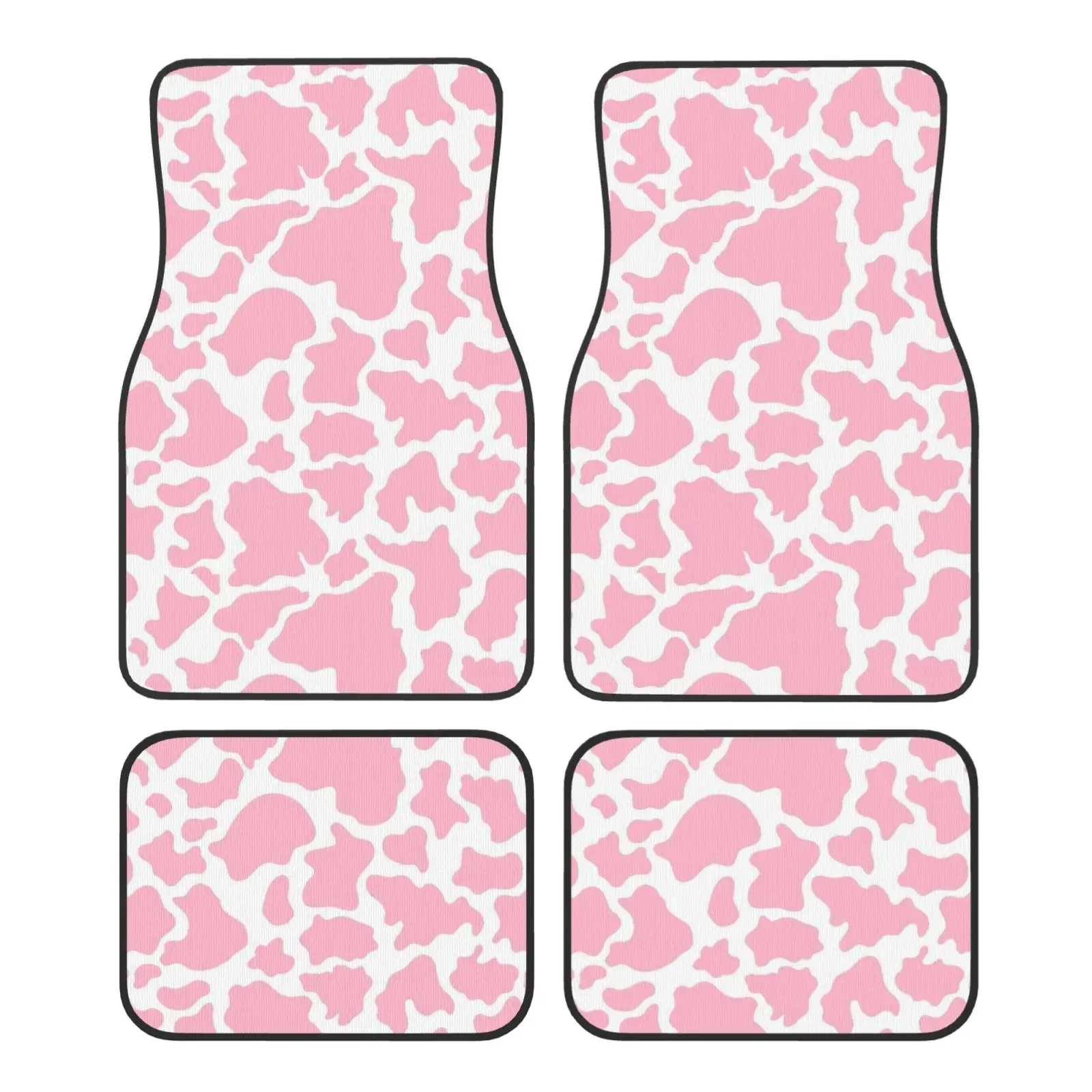 Pink Cow Animal Print Car Floor Mats Set of 4 Pcs Anti Slip Front and Rear Foot Mats Universal Auto Accessories for Car SUV Van