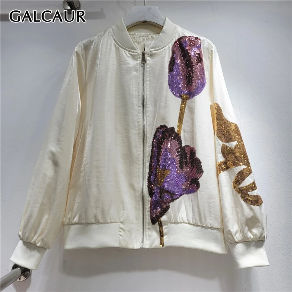 

GALCAUR Solid Spliced Sequins Streetwear Jacket Female O Neck Long Sleeve Loose High End Women's Jackets Autumn Fashion Style