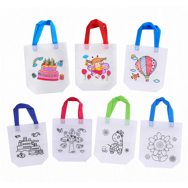 DIY Graffiti Bag with Coloring Markers Handmade Painting Non-Woven Bags for Children Arts Crafts Color Filling Drawing Toy