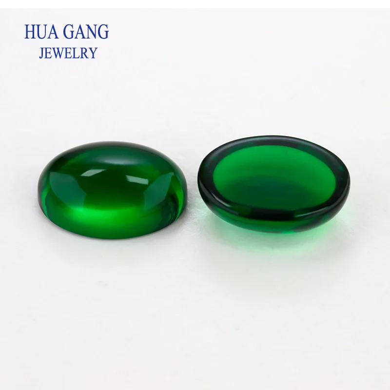 Flat Bottom Green color Glass Beads Stone Oval Shape Cabochon Cut Loose glass GemStone For Jewelry
