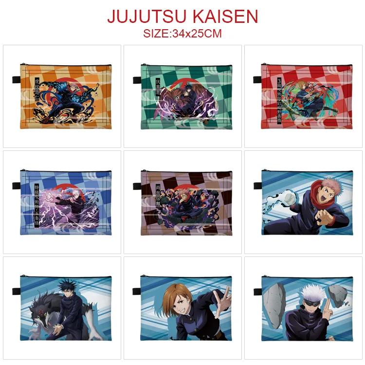 Jujutsu Kaisen Cartoon Document Bag Anime Full Color Zipper Examination Paper Stationery Portable Storage Bag Student