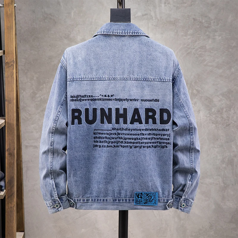 

Sli Men's Oversized Loose Fit Jeans Jaet Spring Autumn Embroidery Trendy Brand Light Blue Cotton Denim Coat Korean Sle