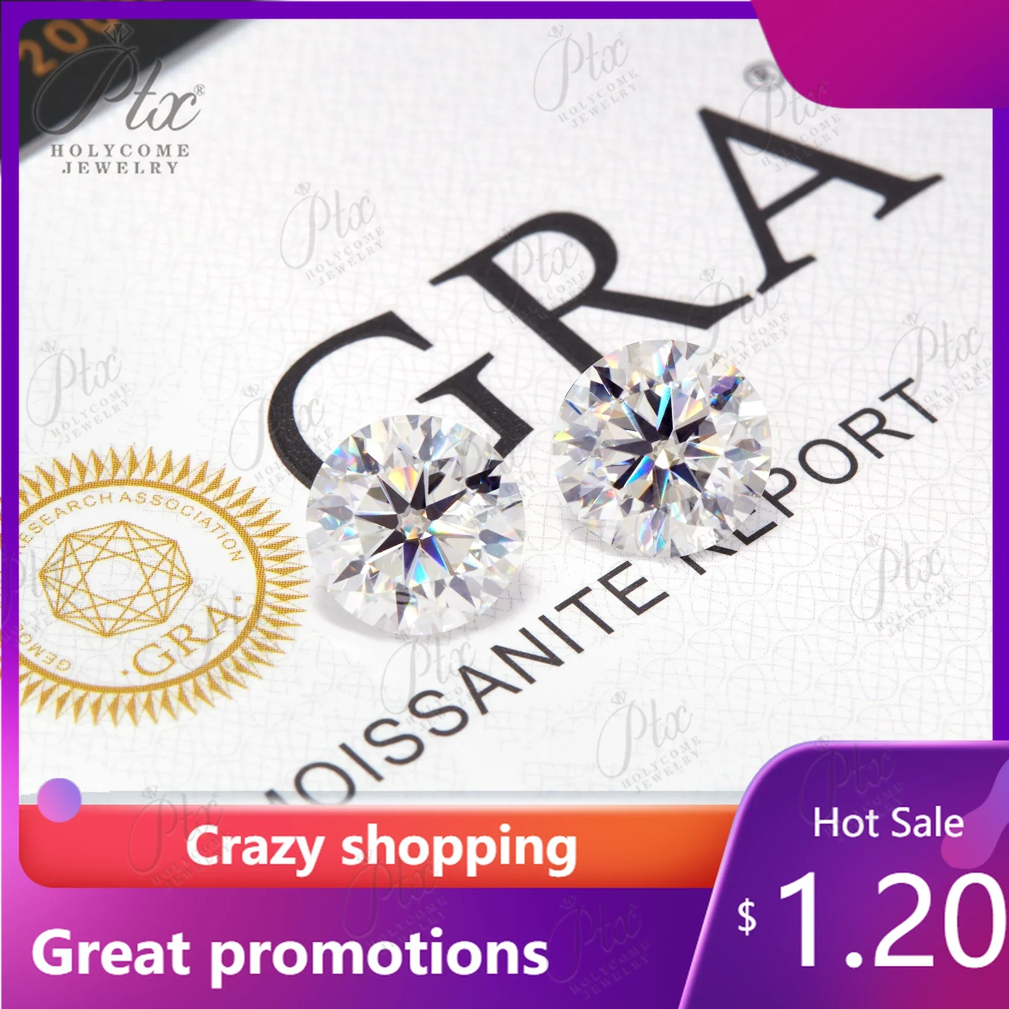 On sale Main Materials Round Cut D Color Loose Moissanite Gemstone VVS1 DIY Necklace Earring Pass Diamond Tester GRA Certificate