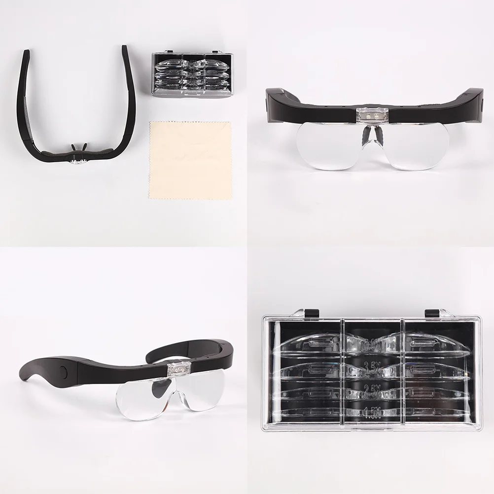 1 pçs cabeça montada lupa óculos led luz mãos livres para leitura desenho alfaiataria trabalho lupa lupas