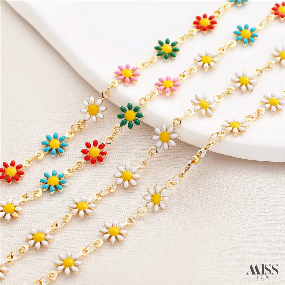 14K Gold Bag Oil Drop Small Daisy Small Flower Handmade Chain DIY Bracelet Necklace Handmade Homemade Loose Chain