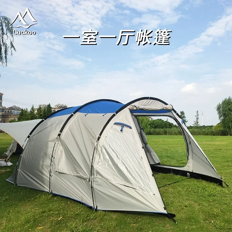 One bedroom tunnel tent outdoor multi-person rain and sun protection light weight camping tent trekking family tent