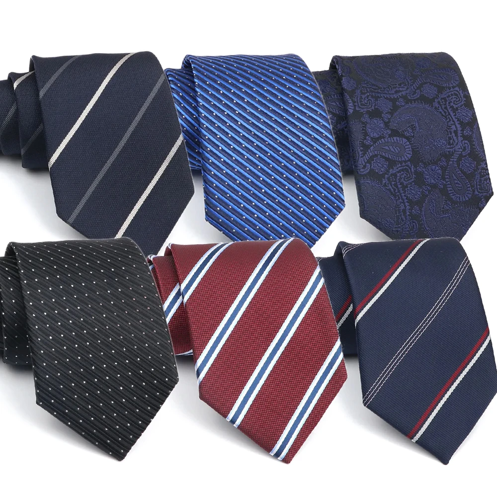 Corbata de poliéster de 8 cm para hombre, diseño vintage azul marino a rayas con estampado paisley, tejido jacquard, accesorio para negocios, bodas, fiestas, regalo