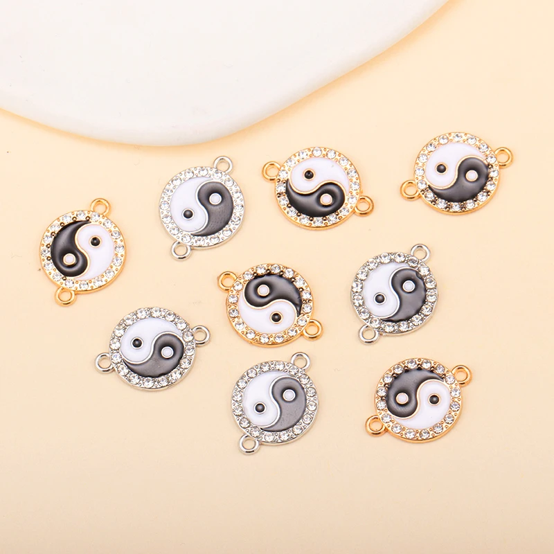 10Pcs Zircon Alloy Black White Enamel Yin Yang Tai Chi Pendant Necklace Connector For Jewelry Making Bracelet DIY Crafts Accesso