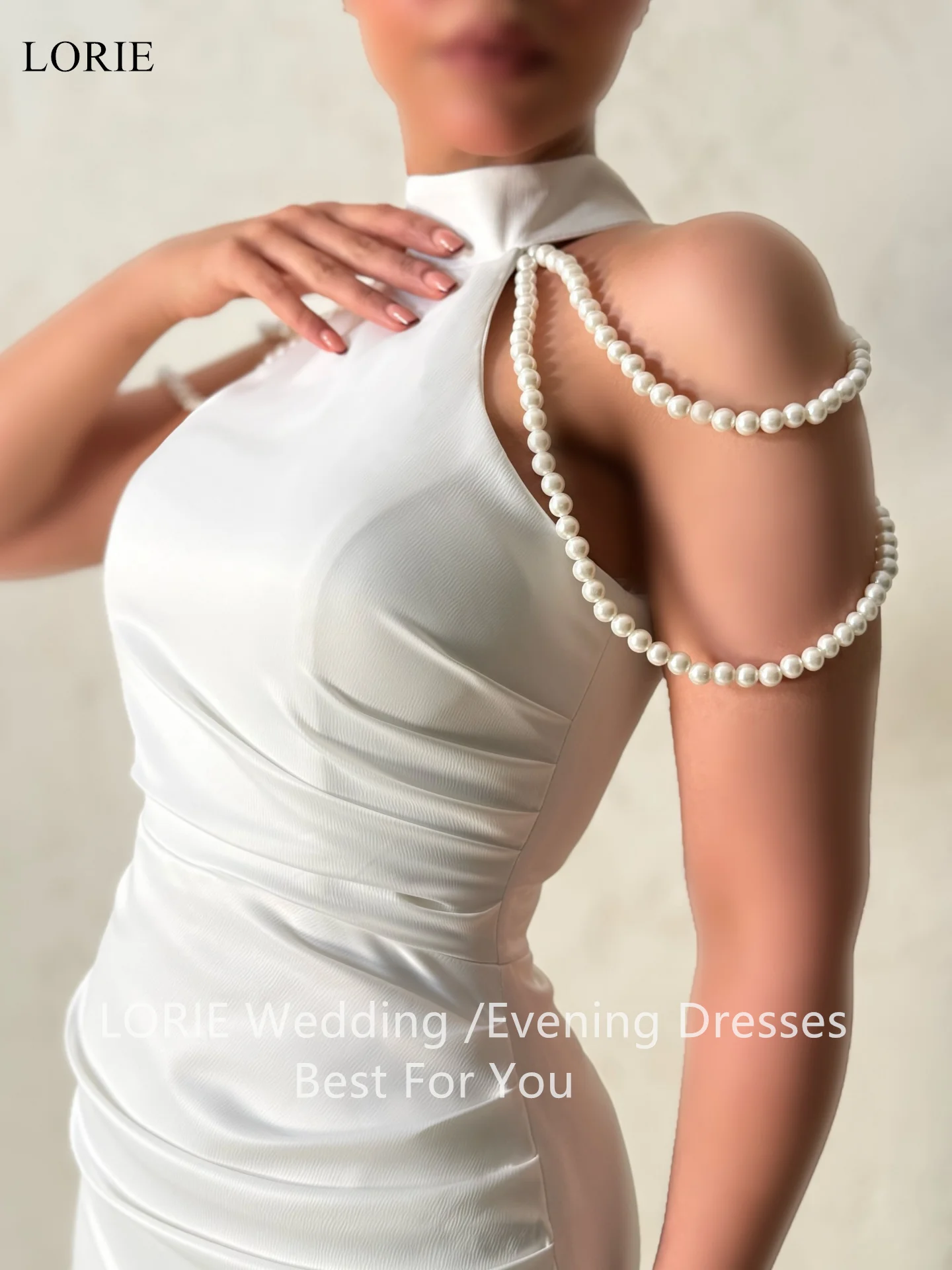 LORIE Eenvoudige Vlek Trouwjurken Hoge Hals Parels Zeemeermin Bruid Galajurk Plooien Vloerlengte Bruidsjurken Aangepast