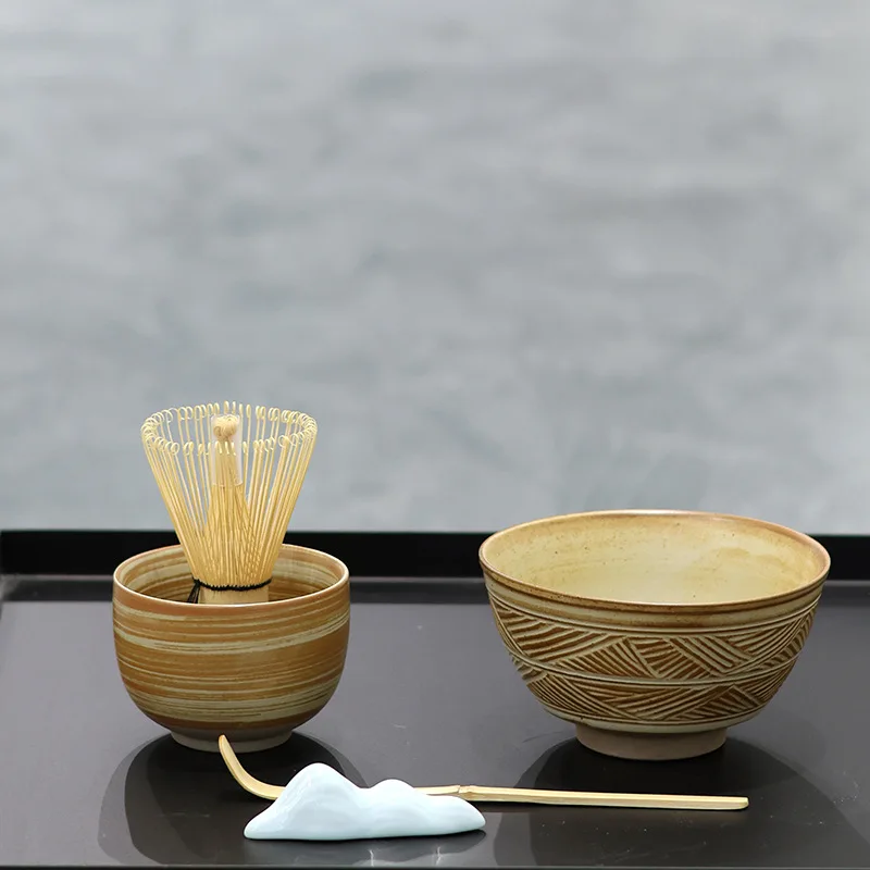 

BespritGift Rustic Matcha Set 5pc Stoneware Chawan Ceramic Whisk Artisan Glazed Japanese Tea Ceremony Tools Gift
