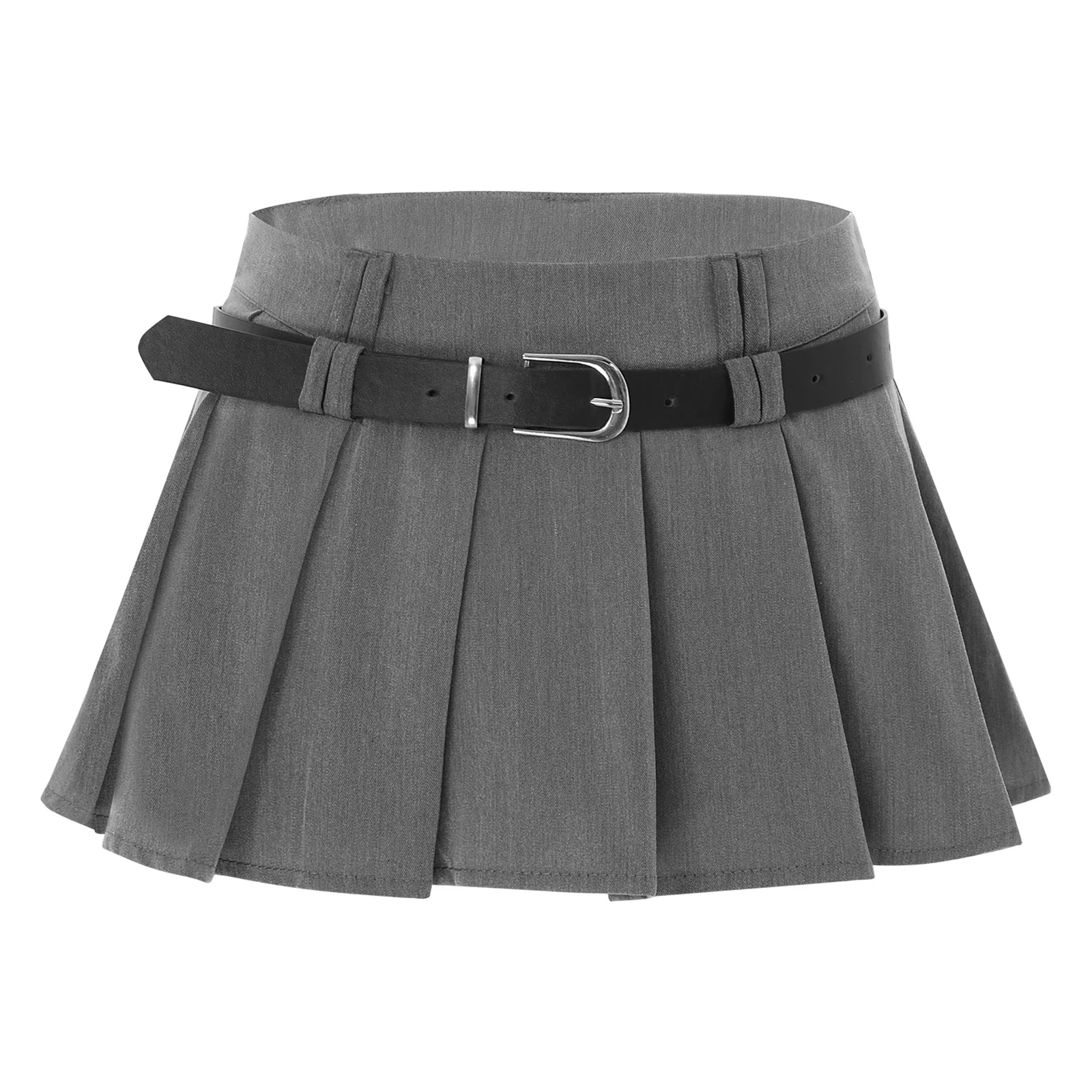 Womens JK School Girls Pleated Miniskirt with Waist Belt Skirt with Safety Shorts for Casual Shopping Vacation Costumes