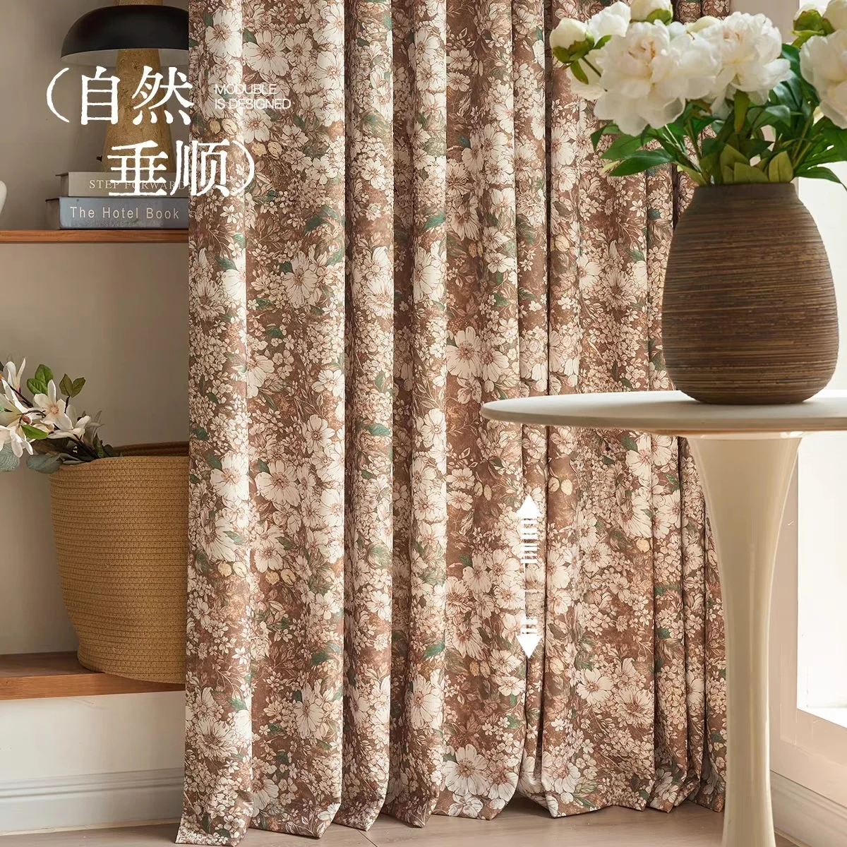 Vintage Brown Botanical Blackout Window Curtain with Hook or Grommet Instruments,French Style Sinlge Panel