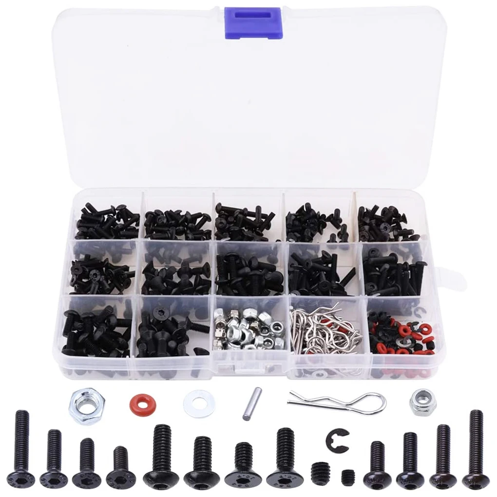 500pcs Steel 1 8 1 10 1 12 1 16 Screws Kit Box For Axial HPI Arrma Losi Scale RC Car Part RC Car Accessories Black