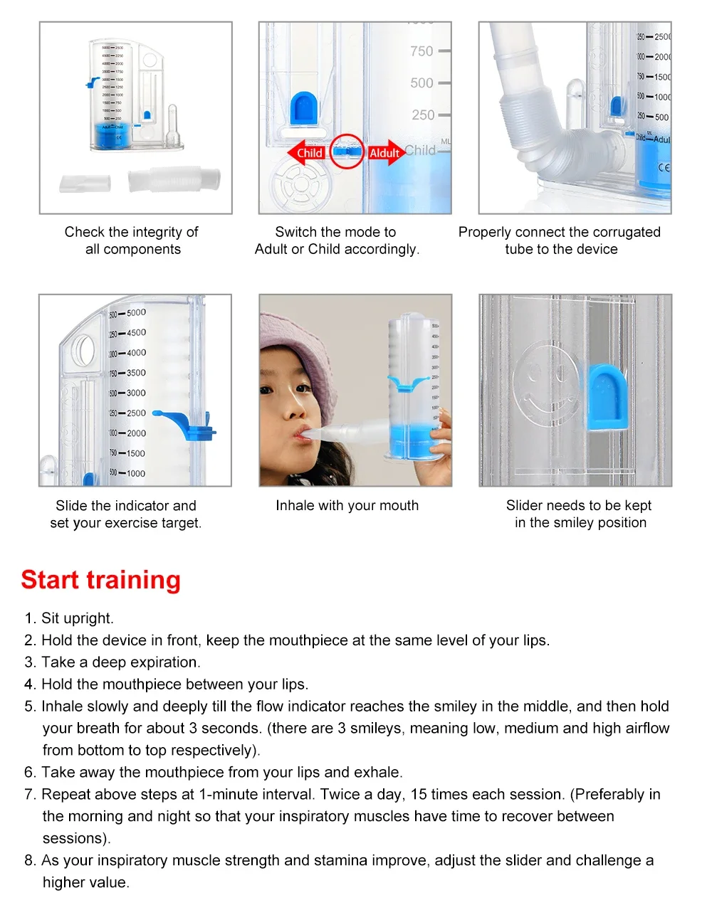 VIS-01 2 in 1 Child 2500ml Adult 5000ml Volumetric Breathing Trainer Spirometry Meter Lung Function Exerciser Workout Equipment