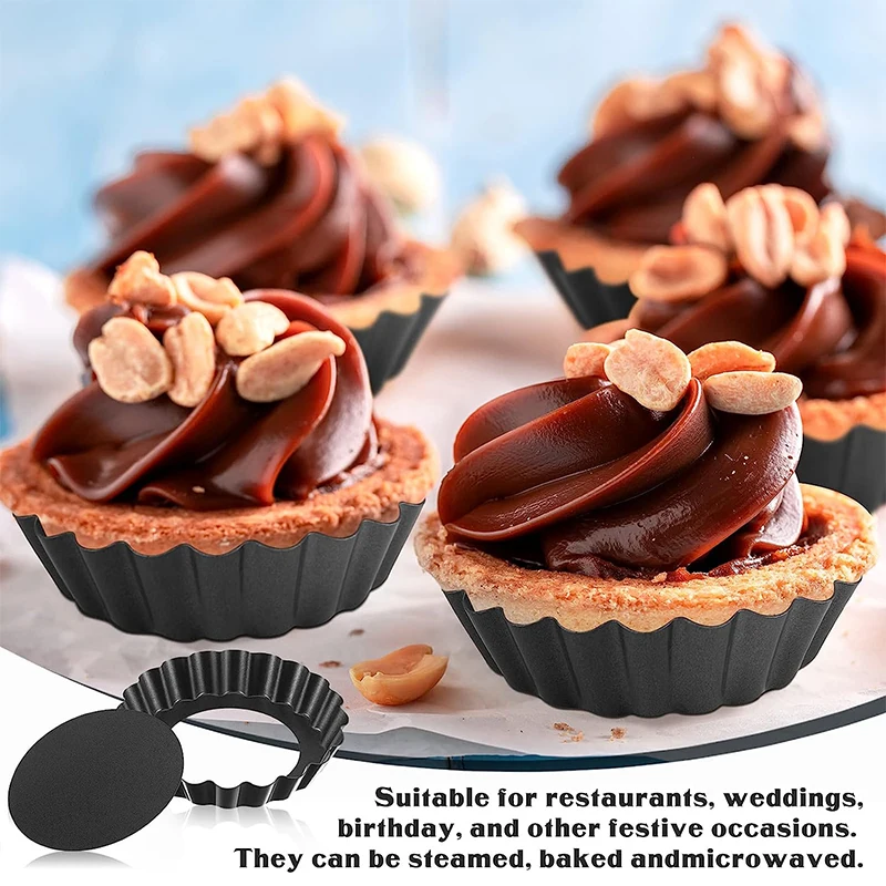 LMETJMA Mini Tart Pans 8cm Egg Tart Molds with Removable Bottom Non Stick Small Tart Mold Fluted Cupcake Tins Tart Pan JT221