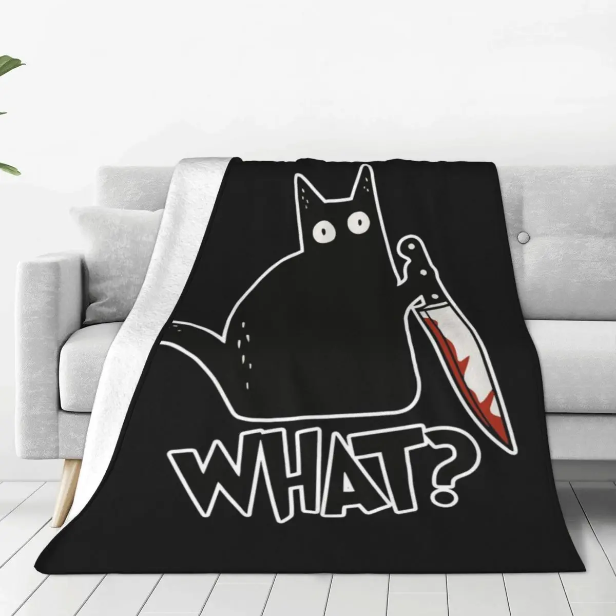 Cat What Murderous Black Cat With Knife Gift Premium Blankets Flannel Sofa Throw Blankets For Home Office Throws Bedspread Quilt