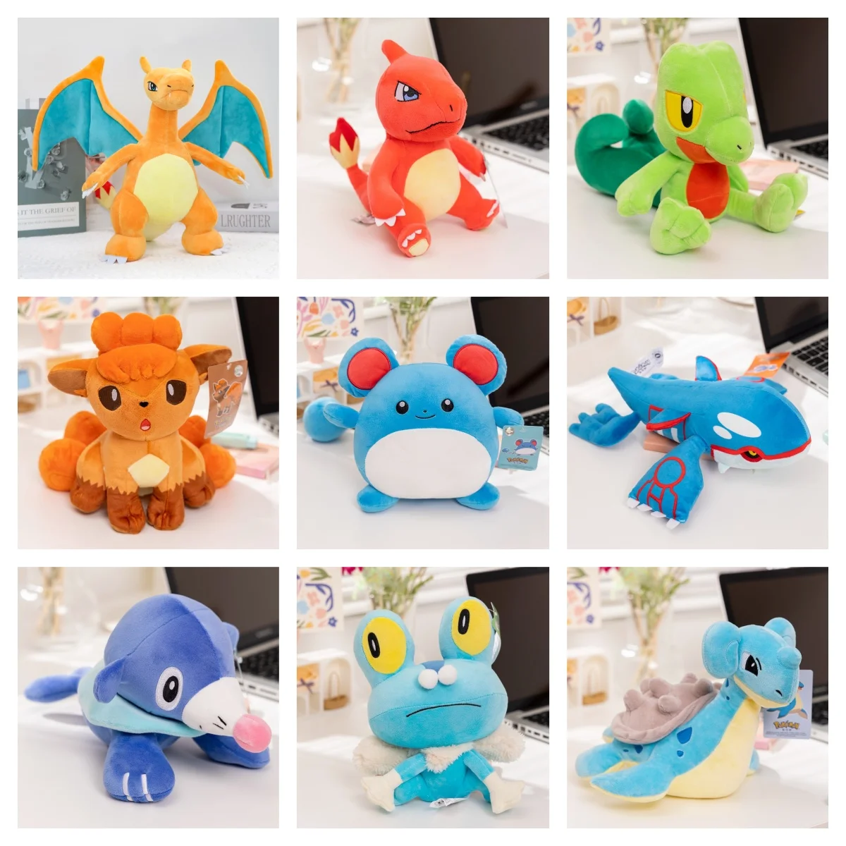 

Pokemon Original Vulpix Kyogre Popplio Plush Toy Mew Cubone Emolga Togepi Lapras Treecko Yamper Squirtle Kawaii Doll Gift