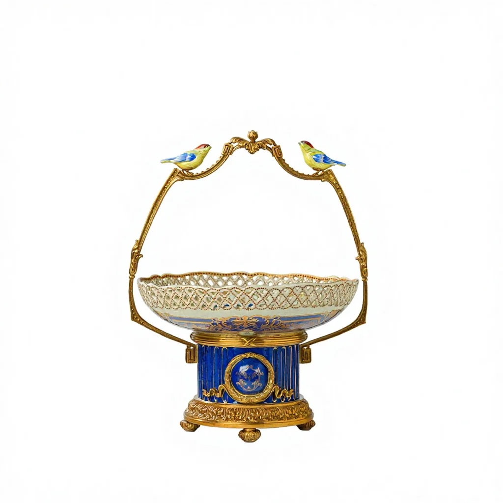 &c Copper Inlaid Hand-painted Ceramic Decorative Candy Fruit Plate - Dining Room, Living Room, Coffee Table Decoration Item