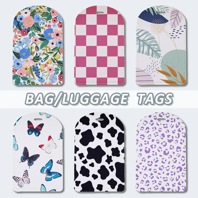 

PU Leather Travel Luggage Tags with Privacy Cover for Suitcase Handbags Backpacks Men Women Cute Flora Leopard Prin Baggage Tags