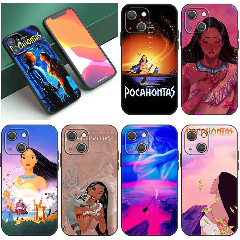 Disney Pocahontas Black Phone Case For Apple iPhone 14 12 13 Mini 11 Pro XR X XS MAX 6S 7 8 Plus 5S SE 2020 2022 Silicone Cover