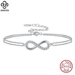 Rinntin Women's 925 Sterling Silver Infinity Endless Love Symbol Charm Adjustable Bracelet Gift for Wife Women Jewelry SB136