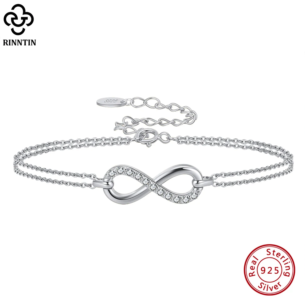 Rinntin Women's 925 Sterling Silver Infinity Endless Love Symbol Charm Adjustable Bracelet Gift for Wife Women Jewelry SB136