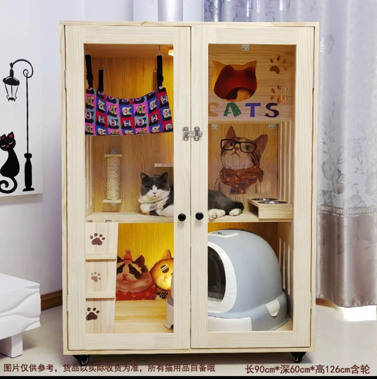 

House Cat Cage WoodenHouse Nest Cabinet House Villa Home Bring out the Entry Breeding Cage Display
