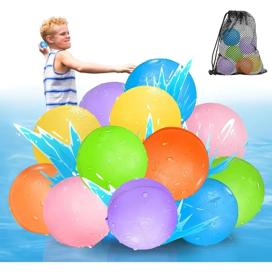 Balões de água reutilizáveis, modelo atualizado, 12 peças, enchimento rápido, bolas de água, brinquedos para crianças de 48 anos, recarregável, magnético, autovedante wat