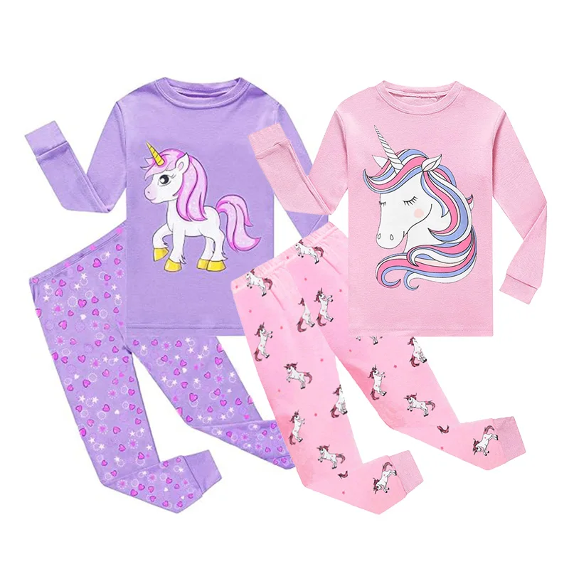 Little Hand Toddler Girls Unicorn Pajamas Sets 100% Cotton Long Sleeve 2 Piece PJs Autumn Daily Indoor Wear Size 2-7T