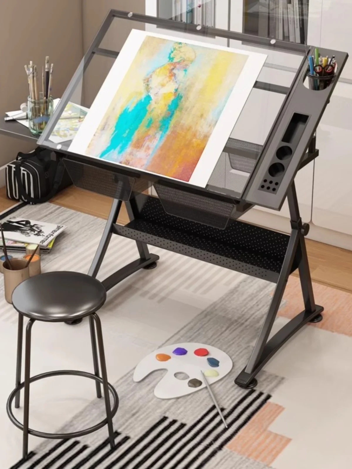 

Glass drawing table Lifting Angle-adjustable Painting Table Desk Oil Painting Art Painting Design Architect